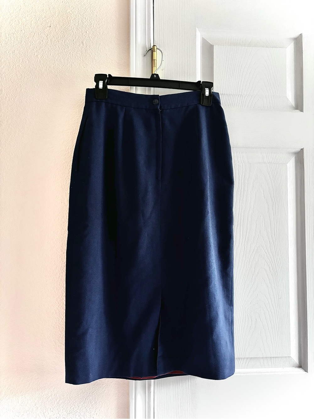 Vintage Navy Blue Long Straight Pencil Skirt Women XS